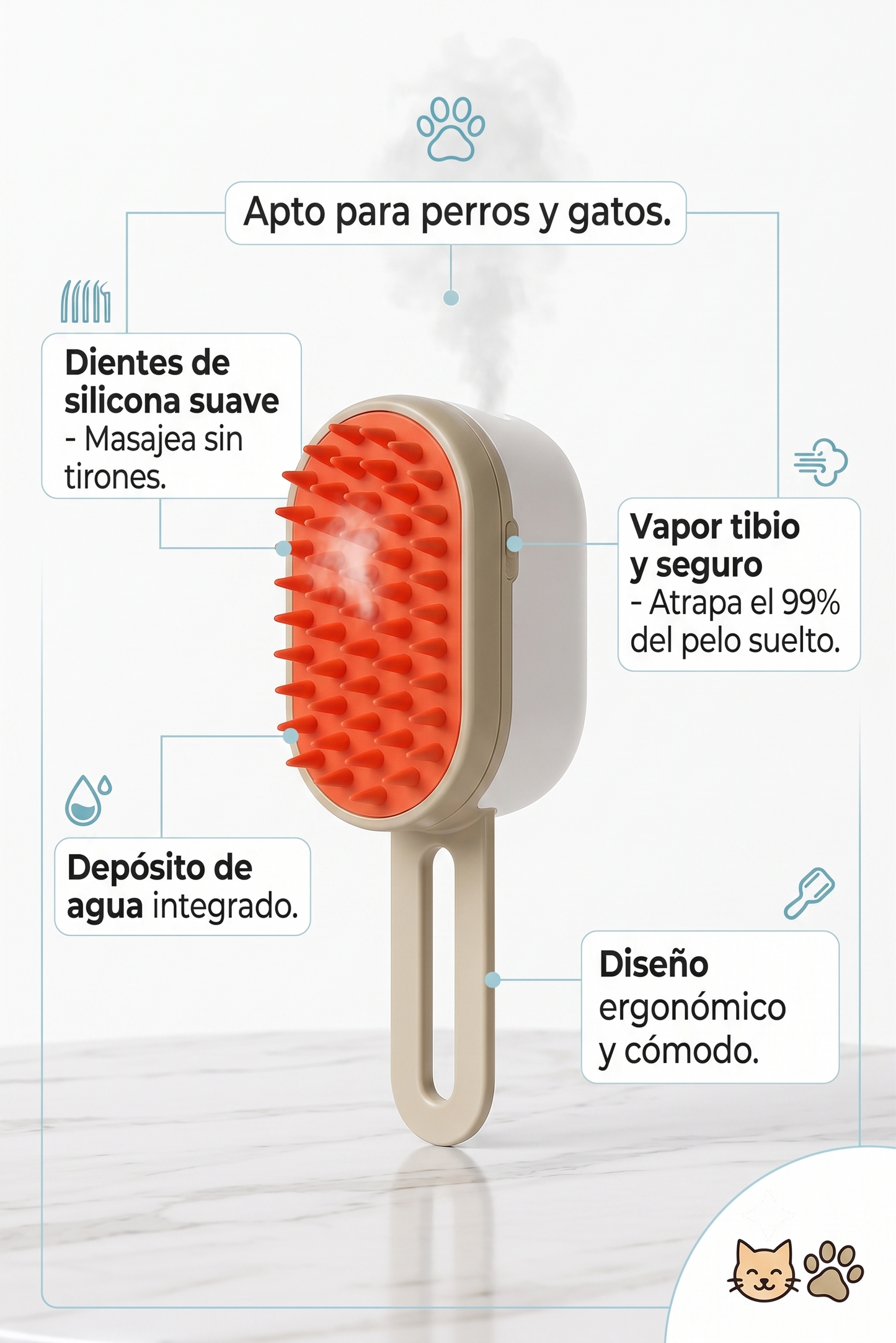 Cepillo a Vapor Pro-Clean™ - Elimina Pelos Sueltos y Malos Olores al Instante